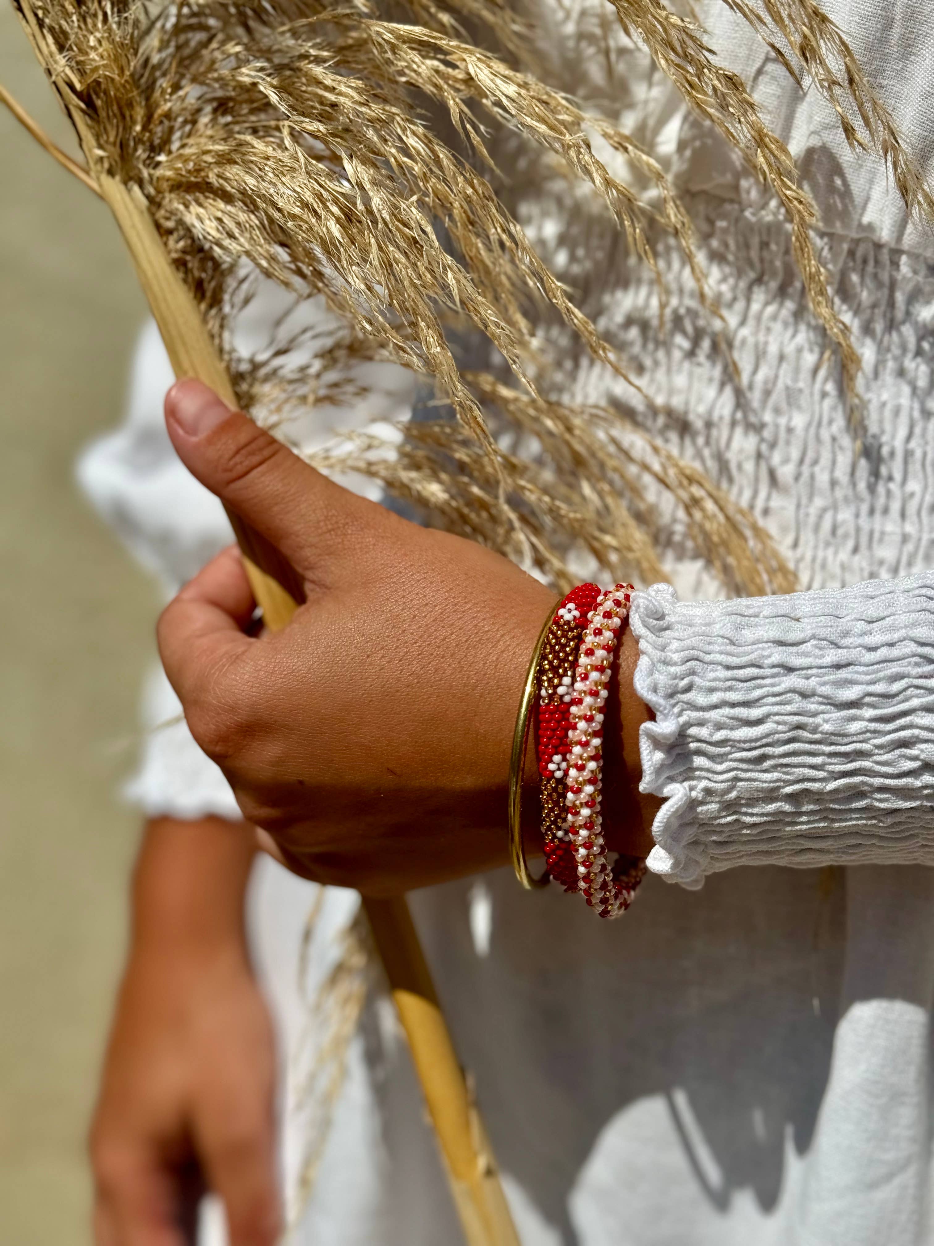 Bracelet népalais ROUGE/ROSE/BLANC/OR