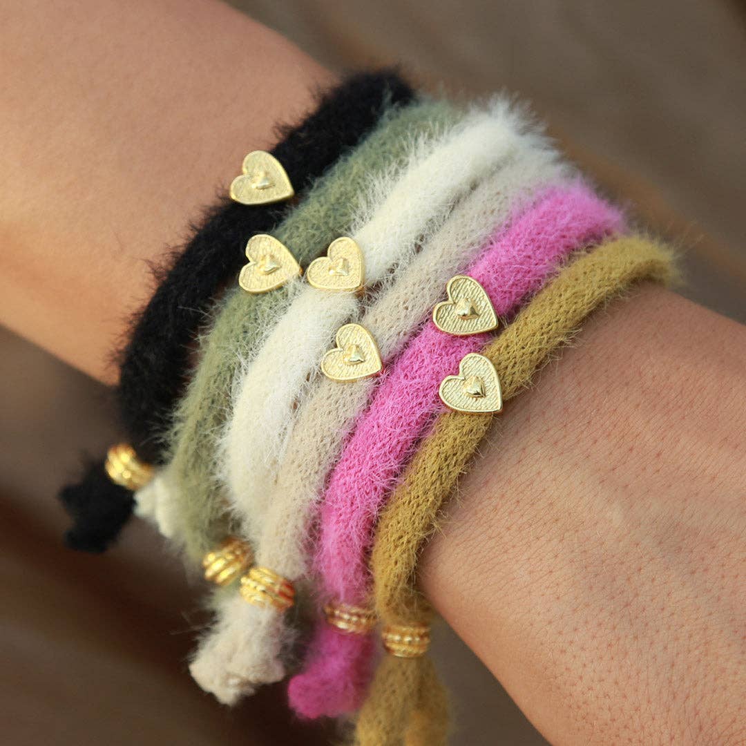 Bracelet fluffy kaki et doré