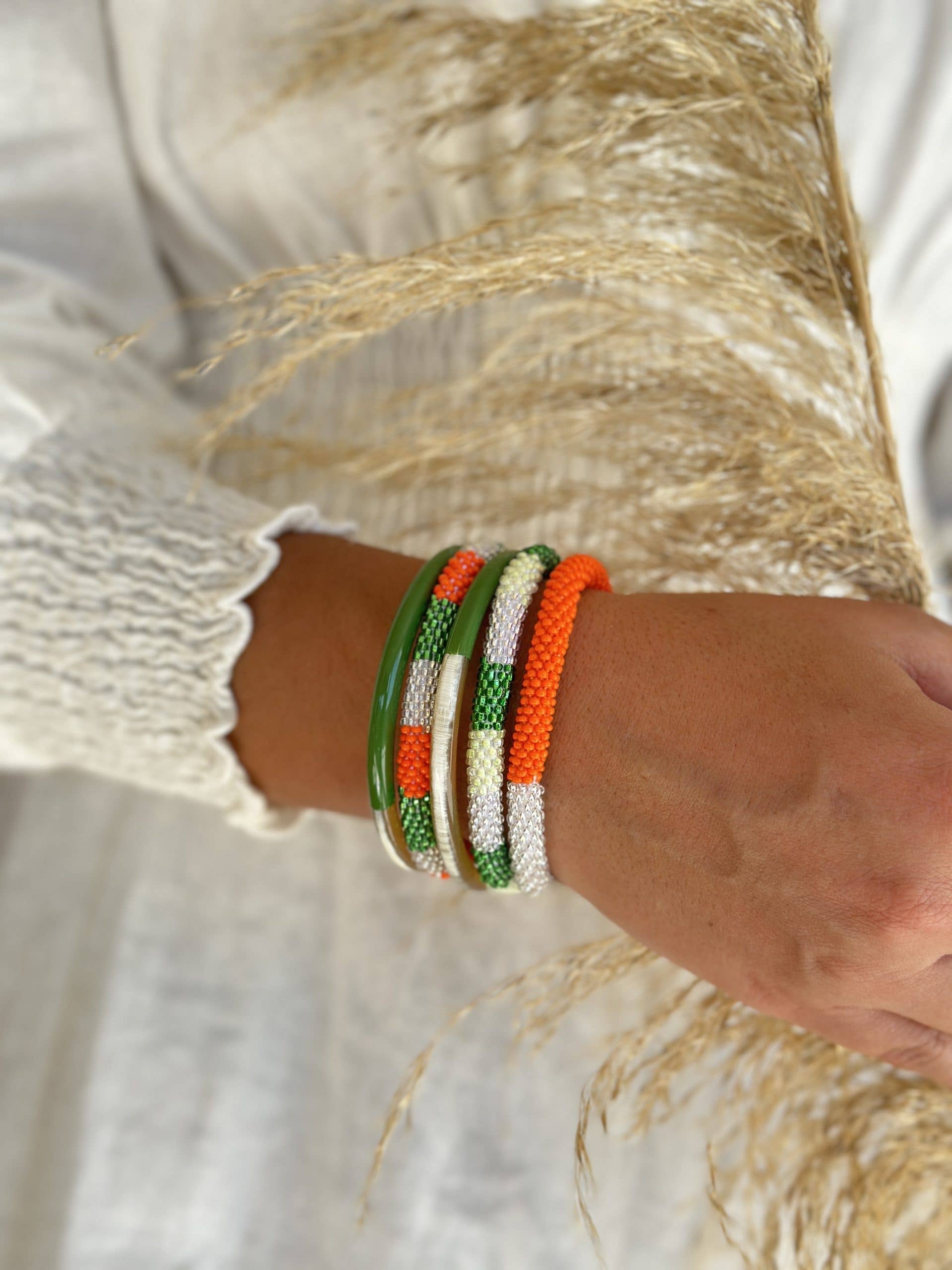 Bracelet népalais ARGENT/ORANGE/VERT