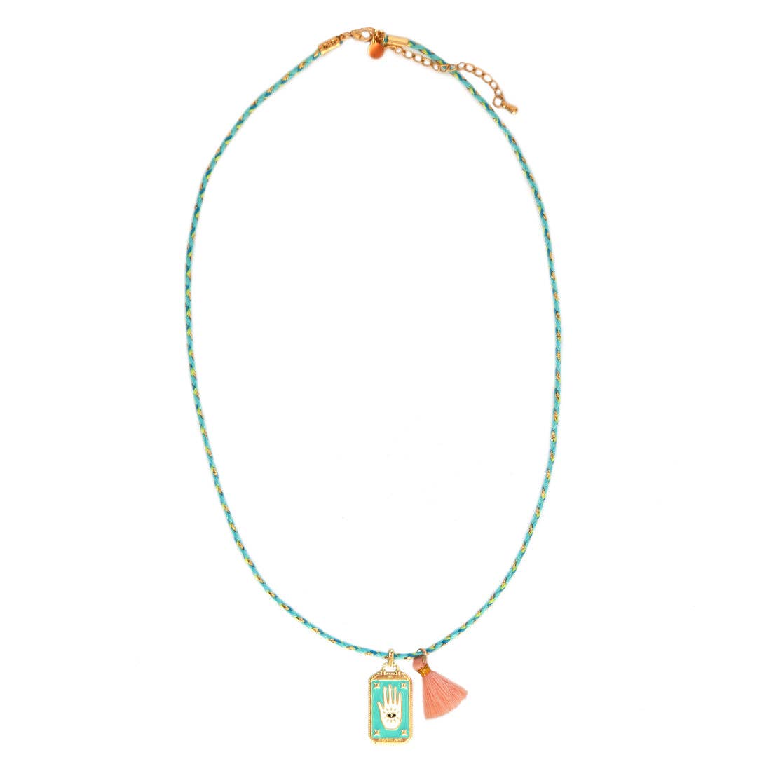 Collier cordon amulette turquoise