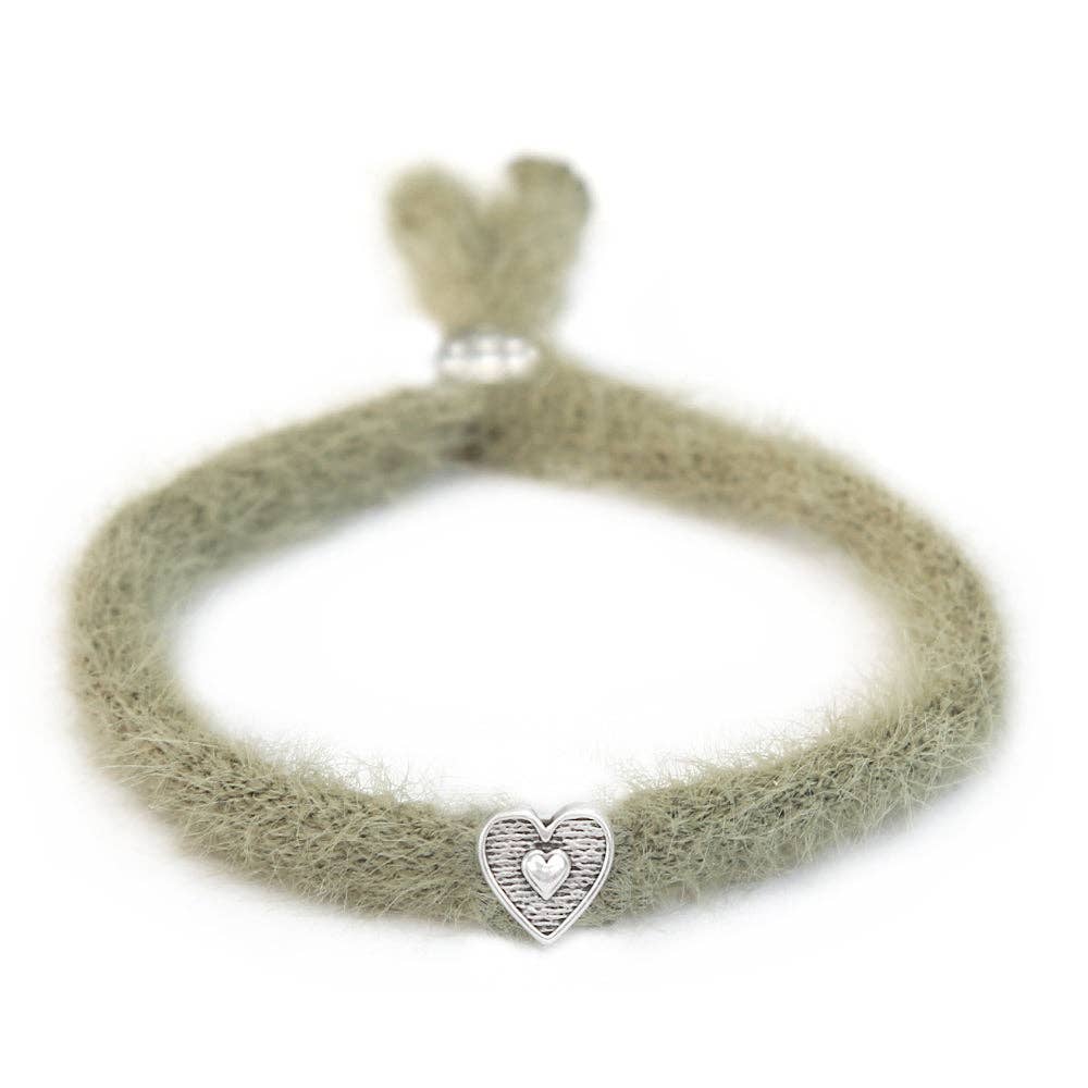 Bracelet moelleux vert olive argenté