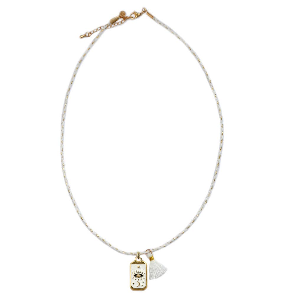 Collier cordon amulette œil blanc